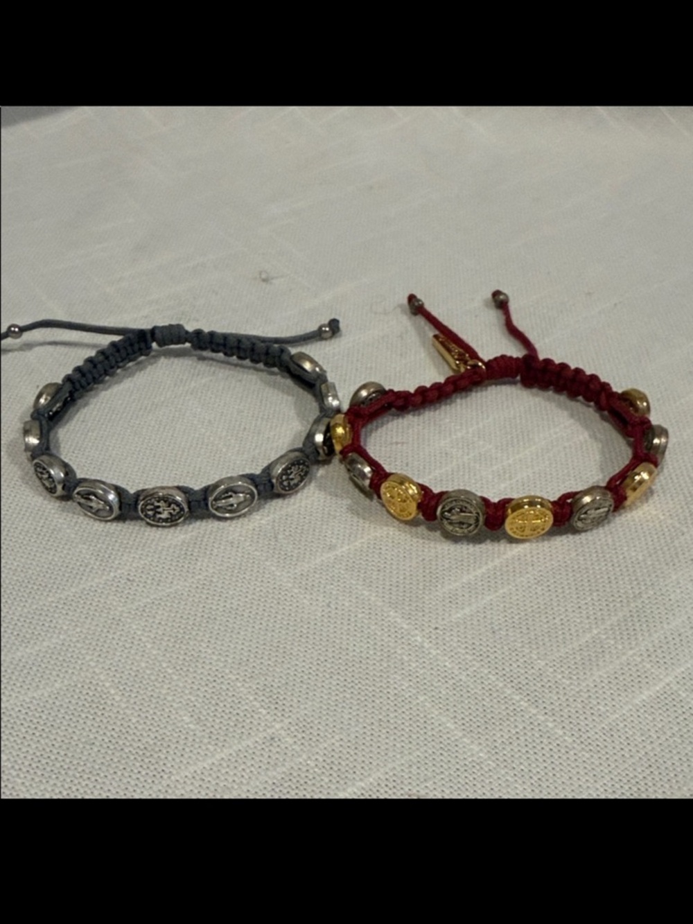 Two Benedictine My Saint My Hero Red and Gray Adjustable Bracelets